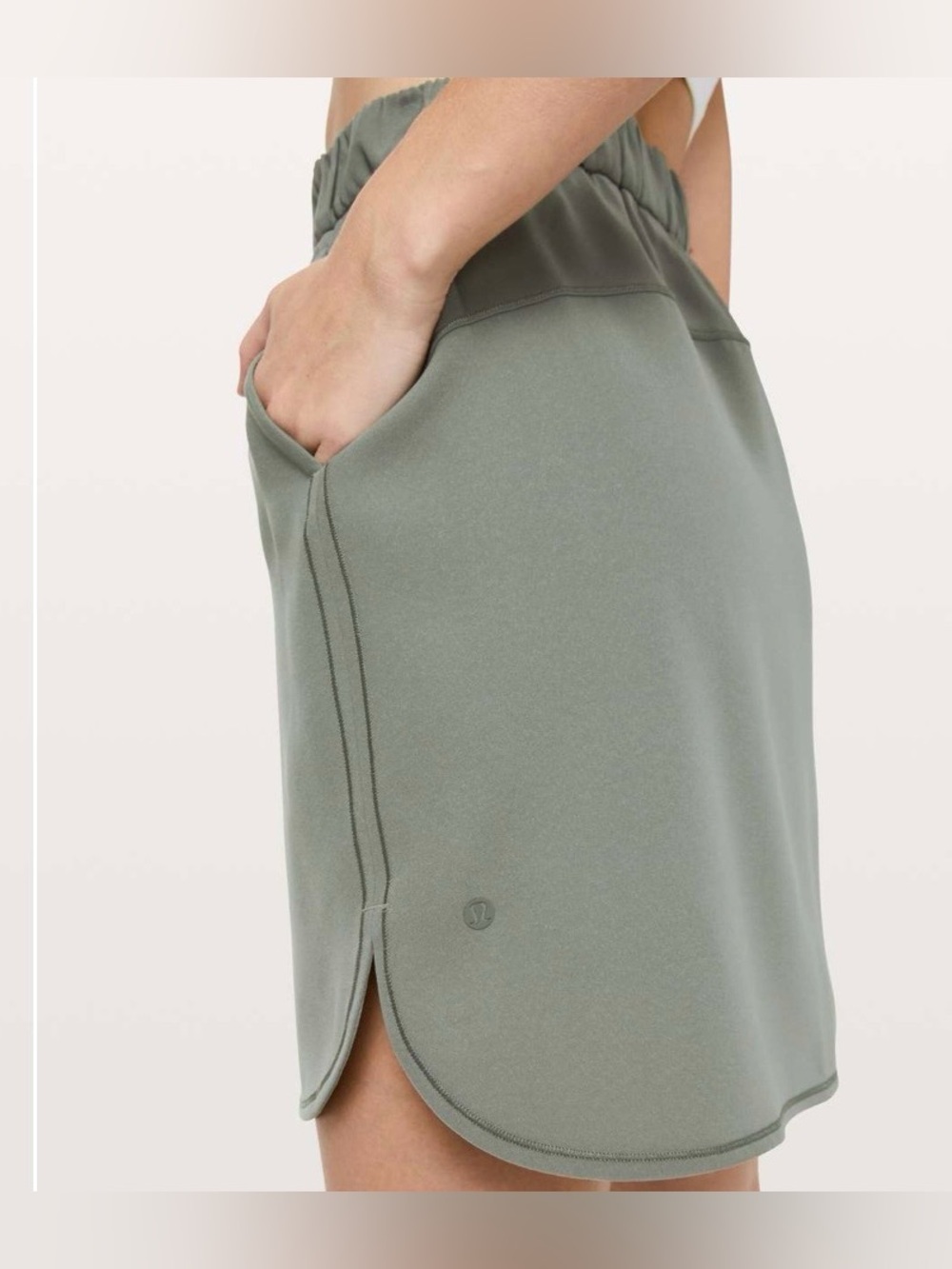 LULULEMON On The Fly Grey Green Elastic Drawstring Waist Skirt Pockets Size 10 - Picture 10 of 16